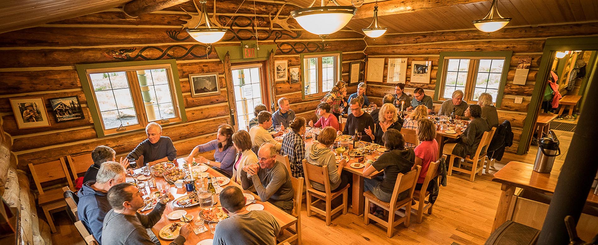 Cozy lodge interior with rustic log cabin charm