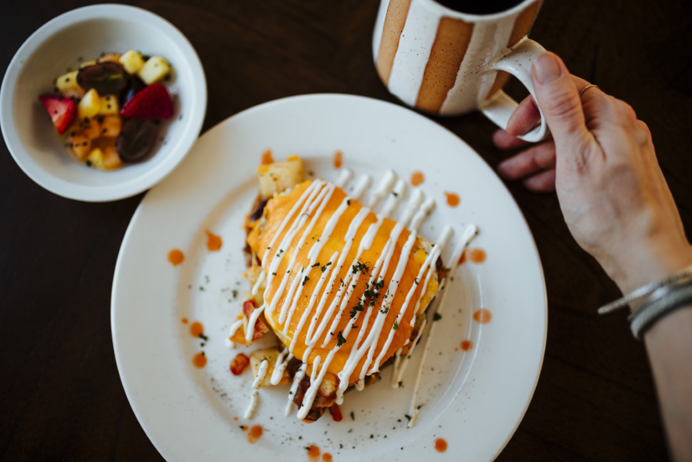 Gourmet three-course breakfast spread