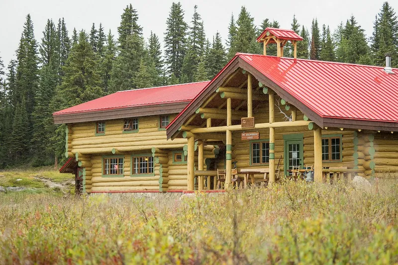 Main lodge building with red roof