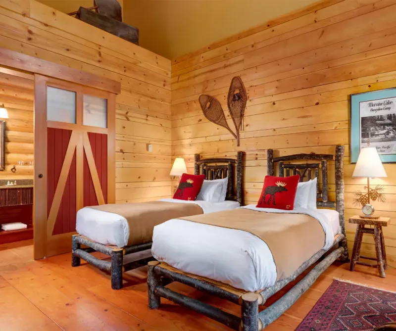Cathedral Twin Cabin interior with two beds