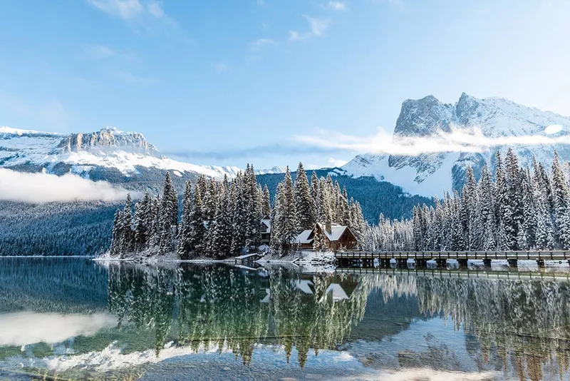 Emerald Lake Lodge exterior view with mountain backdrop